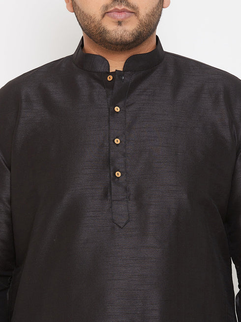 Vastramay Men's Plus Size Black Silk Blend Kurta Pyjama Set
